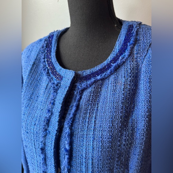 Katherine New York Elegant Blue Tweed beaded Blazer Large EUC - Picture 2 of 9
